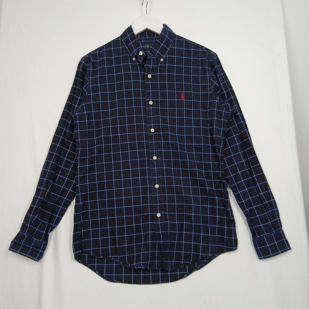 Ralph Lauren Custom Fit Plaid Button Down Shirt Navy Blue Red S